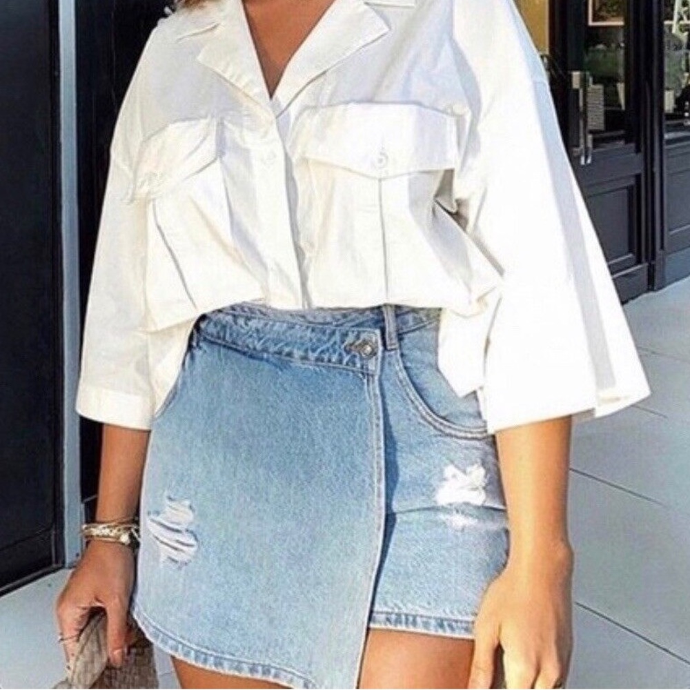 Zara Size Medium Asymmetrical Denim Mini Skort